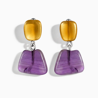 925 Sterling Silver Freeform Citrine & Amethyst Stud Earrings - Linked Fate Front View