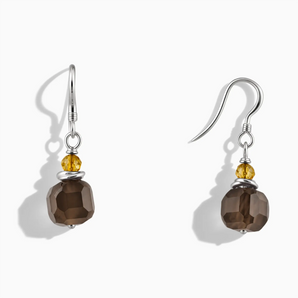 925 Sterling Silver Freeform Citrine & Smoky Quartz Dangle Earrings - Woven Duet Front View