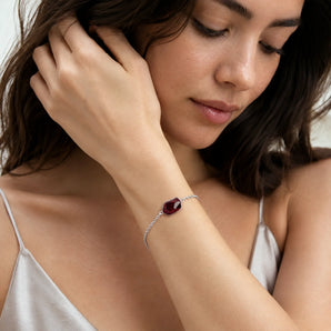 925 Sterling Silver Freeform Garnet Bezel Bracelet - Wild Crest Worn View