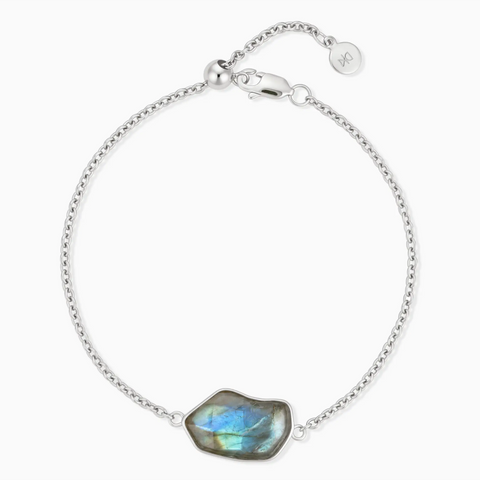 925 Sterling Silver Freeform Labradorite Bezel Bracelet - Wild Crest Front View