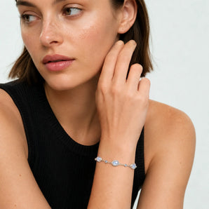 925 Sterling Silver Freeform Moonstone Bracelet - Luminous Cadence Model Shot