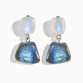 925 Sterling Silver Freeform Moonstone & Labradorite Stud Earrings - Linked Fate Front View