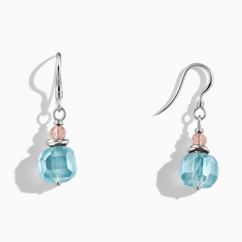 925 Sterling Silver Freeform Morganite & Aquamarine Dangle Earrings - Woven Duet Front View