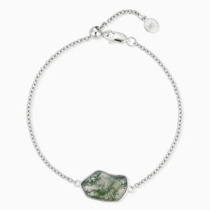 925 Sterling Silver Freeform Moss Agate Bezel Bracelet - Wild Crest Front View