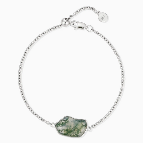 925 Sterling Silver Freeform Moss Agate Bezel Bracelet - Wild Crest Front View