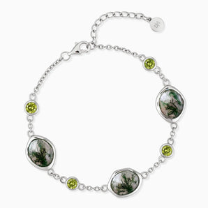 925 Sterling Silver Freeform Moss Agate Bracelet - Luminous Cadences Front View