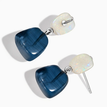 925 Sterling Silver Freeform Opal & London Blue Topaz Stud Earrings - Linked Fate Side View