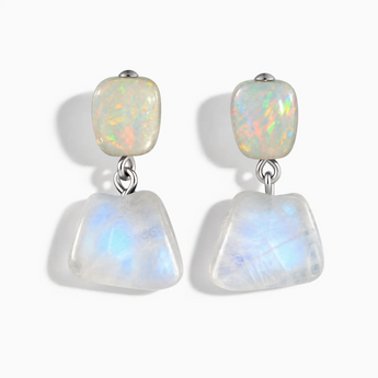 925 Sterling Silver Freeform Opal & Moonstone Stud Earrings - Linked Fate Front View