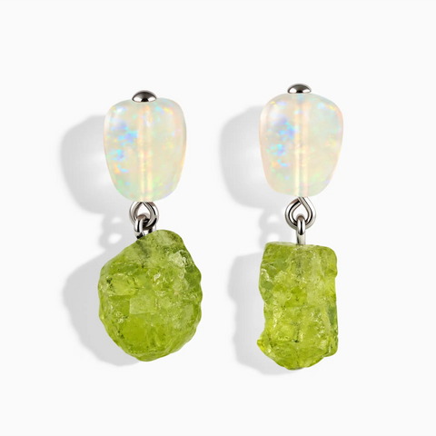 925 Sterling Silver Freeform Opal & Raw Peridot Stud Earrings - Tethered Earth Front View