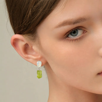 925 Sterling Silver Freeform Opal & Raw Peridot Stud Earrings - Tethered Earth Model Shot