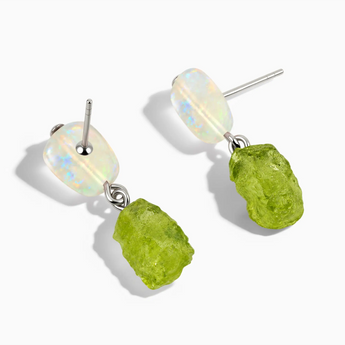 925 Sterling Silver Freeform Opal & Raw Peridot Stud Earrings - Tethered Earth Side View