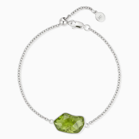 925 Sterling Silver Freeform Peridot Bezel Bracelet - Wild Crest Front View