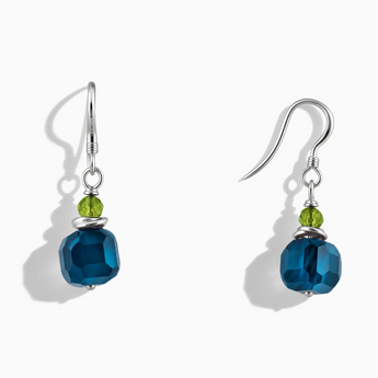 925 Sterling Silver Freeform Peridot & London Blue Topaz Dangle Earrings - Woven Duet Front View