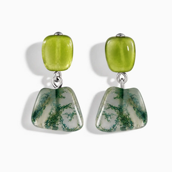 925 Sterling Silver Freeform Peridot & Moss Agate Stud Earrings - Linked Fate Front View