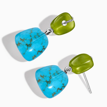 925 Sterling Silver Freeform Peridot & Turquoise Stud Earrings - Linked Fate Side View