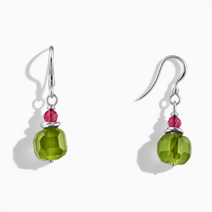 925 Sterling Silver Freeform Pink Tourmaline & Peridot Dangle Earrings - Woven Duet Front View