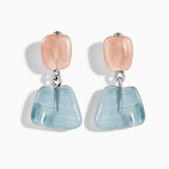 925 Sterling Silver Freeform Rose Quartz & Aquamarine Stud Earrings - Linked Fate Front View