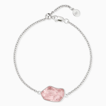925 Sterling Silver Freeform Rose Quartz Bezel Bracelet - Wild Crest Front View