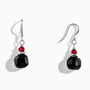 925 Sterling Silver Freeform Ruby & Black Onyx Dangle Earrings - Woven Duet Front View