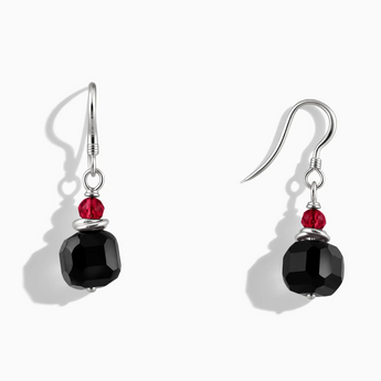 925 Sterling Silver Freeform Ruby & Black Onyx Dangle Earrings - Woven Duet Front View