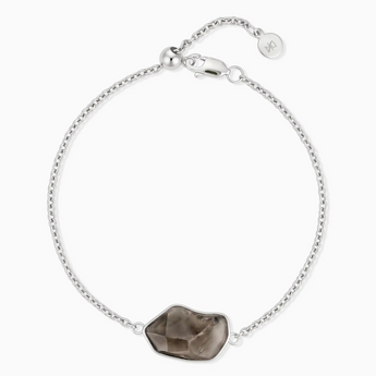 925 Sterling Silver Freeform Smoky Quartz Bezel Bracelet - Wild Crest Front View
