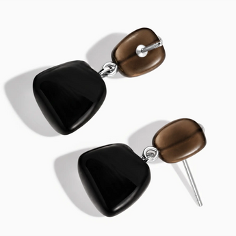 925 Sterling Silver Freeform Smoky Quartz & Black Onyx Stud Earrings - Linked Fate Side View