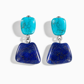 925 Sterling Silver Freeform Turquoise & Lapis Lazuli Stud Earrings - Linked Fate Front View
