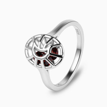 925 Sterling Silver Garnet Crescent Moon Hollow Oval Shaker Ring - Soul Cage Side View