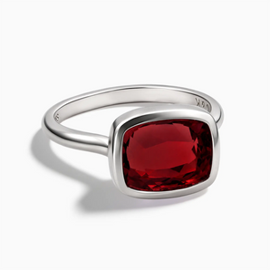 925 Sterling Silver Garnet Cushion Ring - Pure Hush Front View