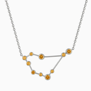 925 Sterling Silver Gemini Zodiac Constellation Necklace - Citrine Front View