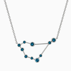925 Sterling Silver Gemini Zodiac Constellation Necklace - London Blue Topaz Front View