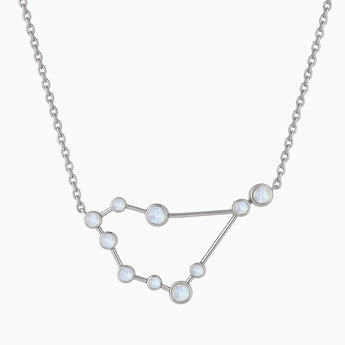 925 Sterling Silver Gemini Zodiac Constellation Necklace - Moonstone Front View