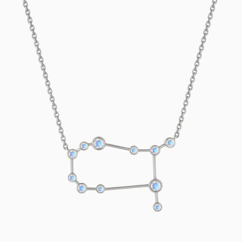 925 Sterling Silver Gemini Zodiac Constellation Necklace - Moonstone Front View