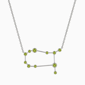 925 Sterling Silver Gemini Zodiac Constellation Necklace - Peridot Front View