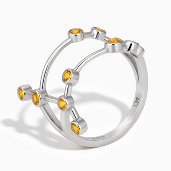 925 Sterling Silver Gemini Zodiac Constellation Ring - Citrine Side View