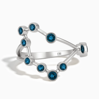 925 Sterling Silver Gemini Zodiac Constellation Ring - London Blue Topaz Front View