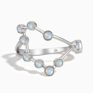 925 Sterling Silver Gemini Zodiac Constellation Ring - Moonstone Front View