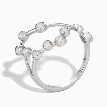 925 Sterling Silver Gemini Zodiac Constellation Ring - Moonstone Side View