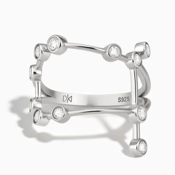 925 Sterling Silver Gemini Zodiac Constellation Ring - White Zircon Front View