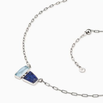 925 Sterling Silver Geometric Aquamarine & Blue Sapphire Necklace - Twofold Glow Side View