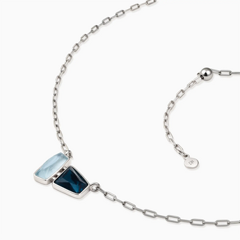 925 Sterling Silver Geometric Aquamarine & London Blue Topaz Necklace - Twofold Glow Side View