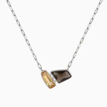 925 Sterling Silver Geometric Citrine & Smoky Quartz Necklace - Twofold Glow Front View
