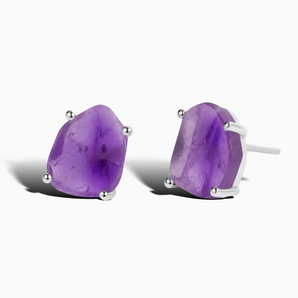 925 Sterling Silver Geometric Freeform Amethyst Stud Earrings - Facet Prism Front View
