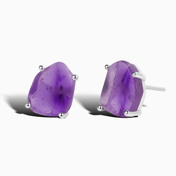 925 Sterling Silver Geometric Freeform Amethyst Stud Earrings - Facet Prism Front View