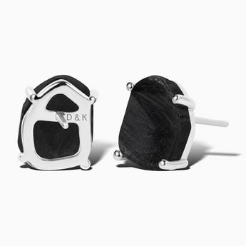 925 Sterling Silver Geometric Freeform Black Onyx Stud Earrings - Facet Prism Back View
