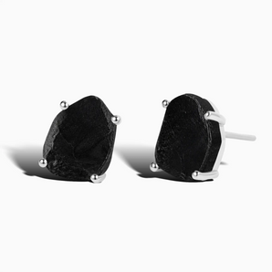 925 Sterling Silver Geometric Freeform Black Onyx Stud Earrings - Facet Prism Front View