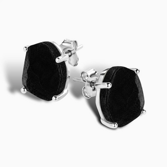 925 Sterling Silver Geometric Freeform Black Onyx Stud Earrings - Facet Prism Side View