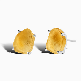 925 Sterling Silver Geometric Freeform Citrine Stud Earrings - Facet Prism Front View