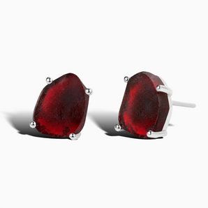 925 Sterling Silver Geometric Freeform Garnet Stud Earrings - Facet Prism Front View
