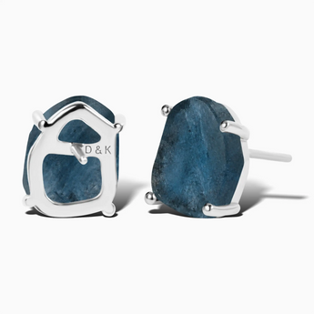 925 Sterling Silver Geometric Freeform London Blue Topaz Stud Earrings - Facet Prism Back View